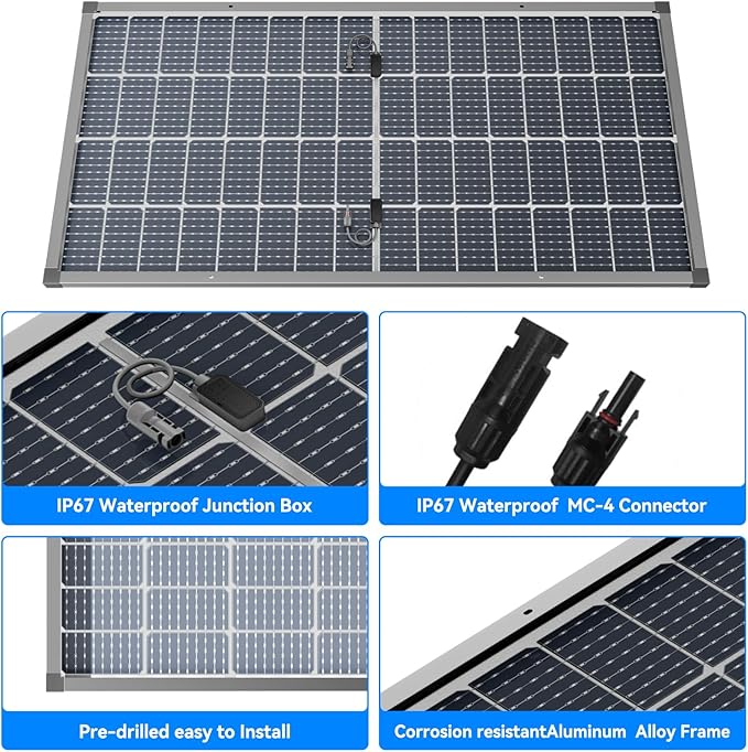 Bifacial 100W Solar Panel Kit with 10A PWM Charge Controller, Cables, Connectors & Mounting Brackets for RV, Boat, Marine, Home, Outdoor Off-Grid Solar System (200W Kit)