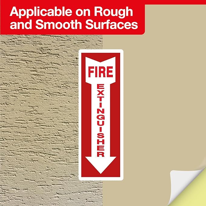 OLANZU Pack of 5 Fire Extinguisher Stickers 4"x 12"- 5 Mil Vinyl - Fire Extinguisher Sign for business with Arrow- Durable Self Adhesive, Weatherproof and UV Protected-Ideal for Office, Home and Outdoor places