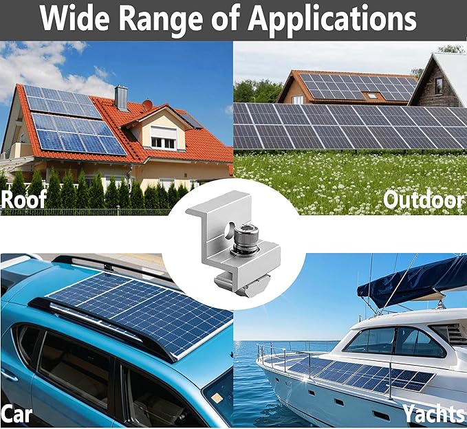 10pcs Solar Panel End Clamp for Standar, Aluminum 30mm/35mm Solar Panel Brackets, Solar Panel Mounting Kit for Metal Roof, Tin Roof, Flat Roof, Sheet Roof, Silver