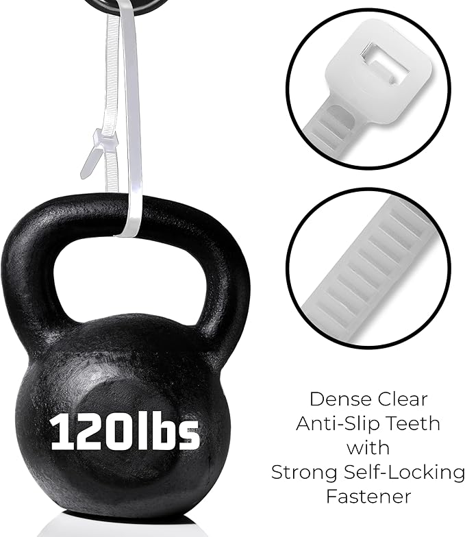 Bolt Dropper 12-Inch White Zip Ties - 100-Pack Reusable Heavy Duty Wire and Cable Ties - Durable Self-Locking Nylon with 120 lbs Tensile Strength - UV and Temperature Resistant for Indoor and Outdoor