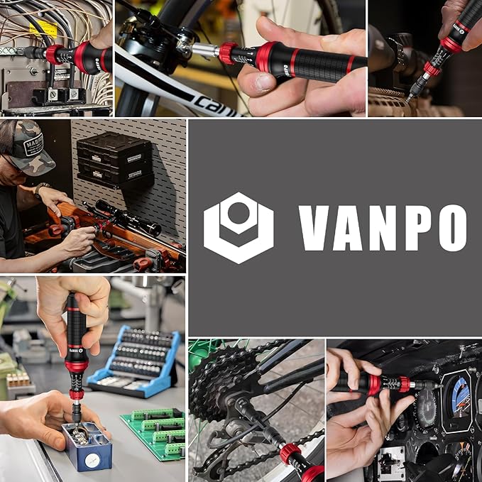 VANPO Torque Screwdriver Set 10–60 in-lb, 99-Piece Precision Torque Driver Kit with T-Bar & 1/4" Quick-Change Adapter, Adjustable for Scope Mounting, Bicycle & Electronics Maintenance