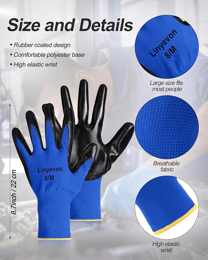 Maxcheck 54 Pairs PU Coated Gloves Bulk, Reusable Rubber Safety Gloves for Men Women Work Warehouse, Mechanic, Woodworking