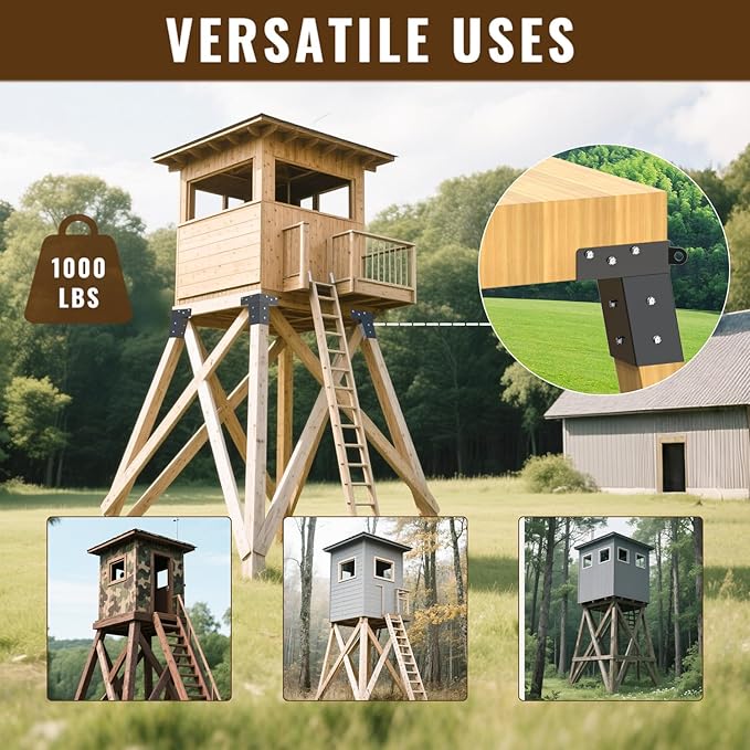 4 Pcs Deer Stand Brackets 4x4 Deer Blind Brackets Compound Angle Platform Bracket for Deer Hunting, Shooting Shack, Observation Decks, Tree Houses, Swing Sets, Outdoor Platforms.