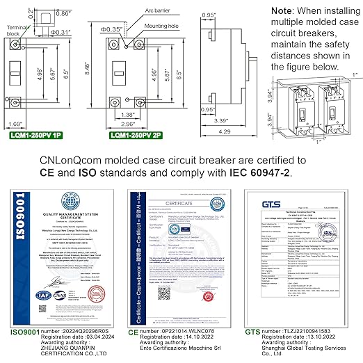 200Amp Molded Case Circuit Breaker MCCB 2 Poles DC500V Battery Disconnect Switch, PV Circuit Breaker or Main Power for Boat, Solar, UPS and Battery