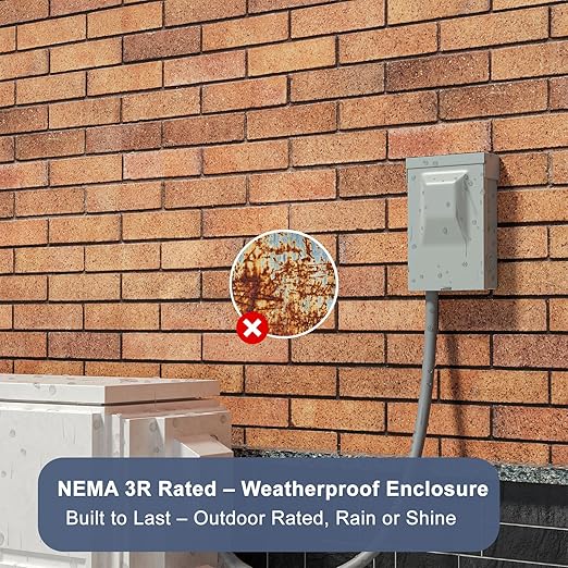 60AMP 240V Waterproof AC Disconnect Box Non-Fused, Metal Box Pull-Out Disconnect Switch for Home and Light Commercial Air Conditioning, UL Listed