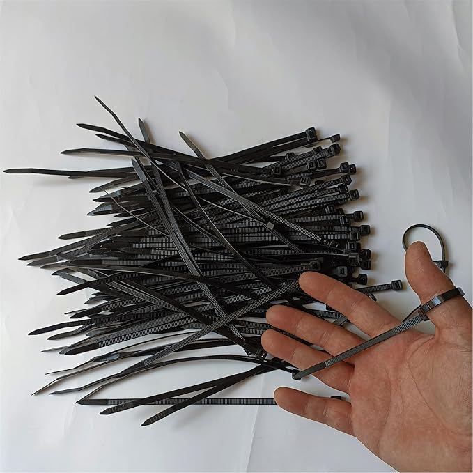 1000 pcs 8 inch Black Nylon Self-Locking Cable Ties, 40 LBS Tensile Strength, UV Resistant, Waterproof