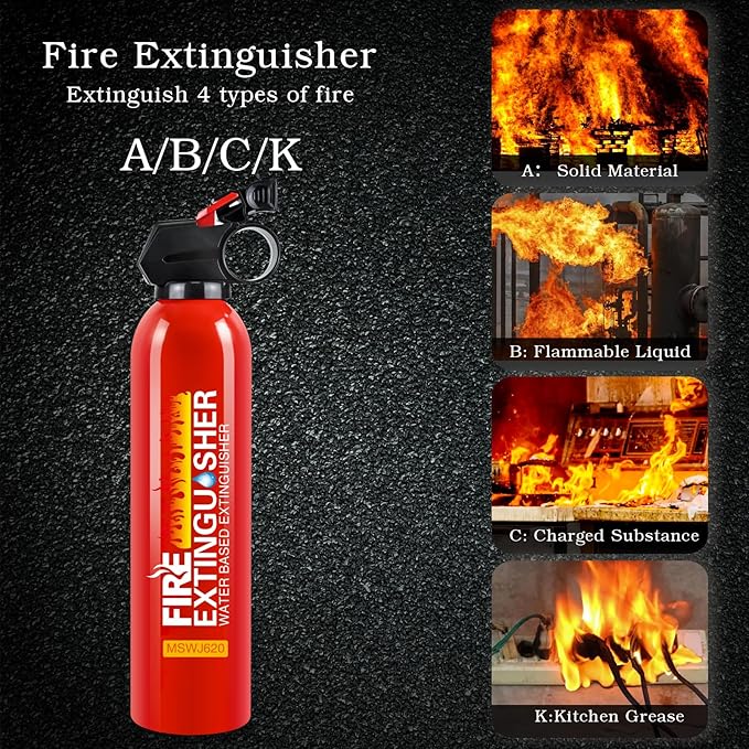 Fire Extinguisher for Home, 3Pack Car Fire Extinguisher with Mount, 8 in 1 Portable Kitchen Fire Extinguisher for A, B, C, K Category, 620ml Water-Based Fire Extinguisher for Truck Boat Home Office