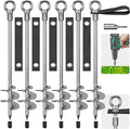 Fully Welded Ground Trampoline Anchors, 30'' Spiral Mobile Home Anchors, 6pcs Earth Anchor Heavy Duty Shed Anchor Kit with Straps for Securing Swing Sets, Animals, Trees, Tents, Shed, Carport