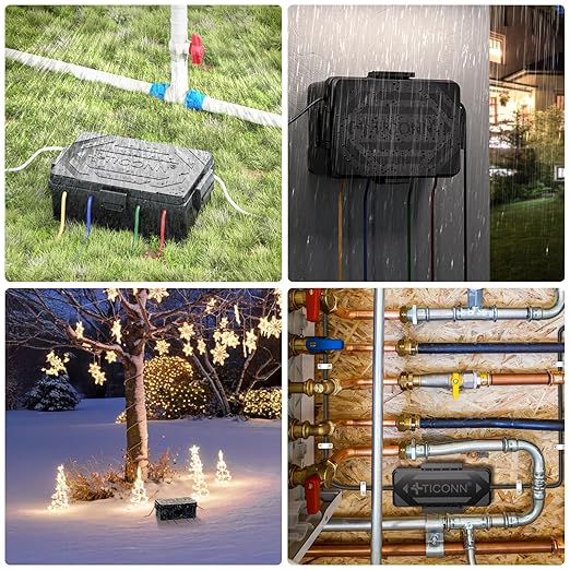 TICONN Outdoor Electrical Box, IP54 Splash-Proof Outdoor Extension Cord Cover, Protects Power Strip, Plug, Socket, Timer, Holiday Lights (Black, Small) (Pack of 2)