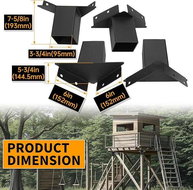 ECOTRIC Deer Stand Brackets 4x4 Deer Blind Brackets, 4Pcs Compound Angle Platform Bracket for Deer Hunting, Shooting Shack, Observation Decks, Tree Houses, Swing Sets, Outdoor Platforms