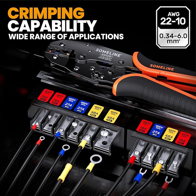SOMELINE Wire Connectors Kit with Crimping Tool, 21 Types (UL Listed) Premium Insulated Electrical Terminals Assortment, 22-10 AWG Ratchet Wire Crimper - Ring, Fork, Butt, Pin Connectors (147 Pcs)