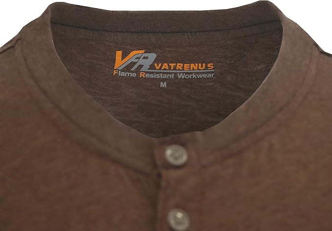 VATRENUS FR Shirts 4oz Lightweight Flame Resistant Henley 100% Cotton Men's Pre-Washed Fire Retardant Base Layer