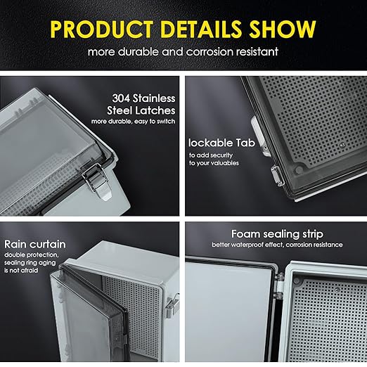 Waterproof Electrical Junction Box, IP67 ABS Plastic Junction Box Enclosure with Aluminum DIN Rail, Mounting Plate, Wall Brackets for WiFi Electronics Project, Clear (10.2''×6.3''×3.9'')