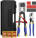 haisstronica Heavy Duty Battery Cable Crimping Tool Kit-Ratchet Hex Extended Handle Crimper for 8,6,4,2,1,1/0 AWG Copper Lugs with Blow Molded Box,Cable Cutter, 48PCS Copper Lugs&Heat Shrink Tubing