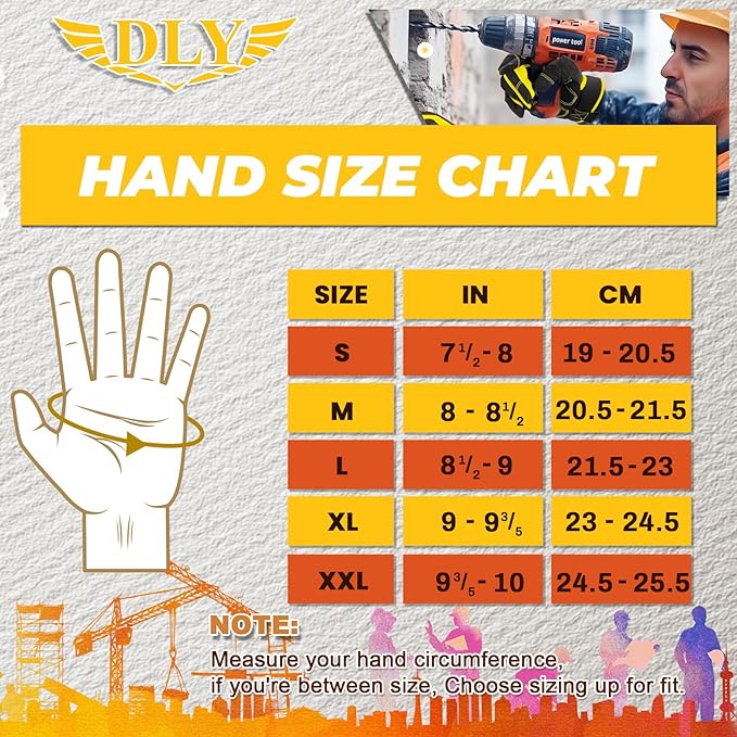 DLY Heavy Duty Work Gloves, Impact Protection Mechanic Gloves, Synthetic Leather Work Gloves, Touchscreen Capable