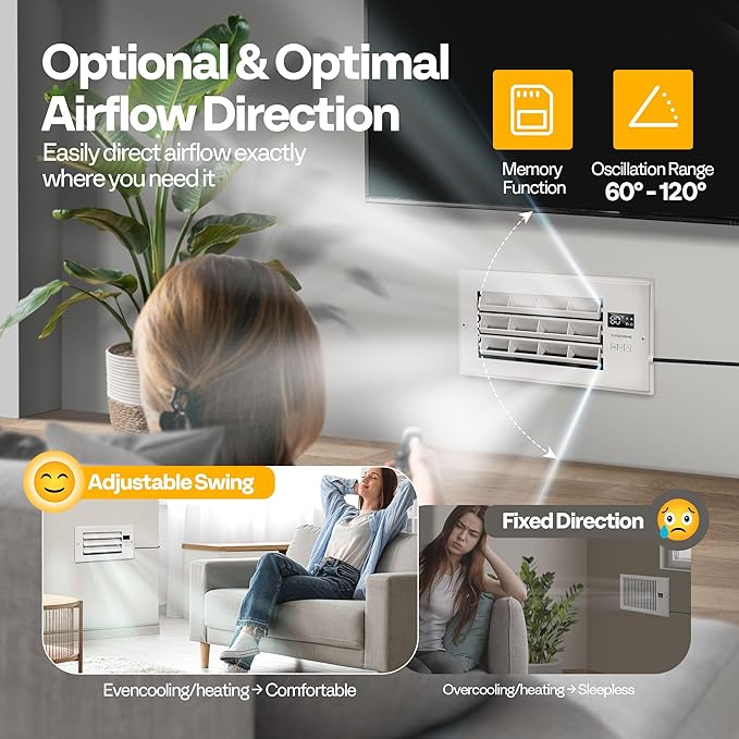 VIVOHOME Register Booster Fan - 6'' x 12'' Opening with Adjustable Louver - Smart Thermostat & 10-Speed Remote Control - AC Vent Fan for Floor, Ceiling, Wall - Quiet Operation (White)