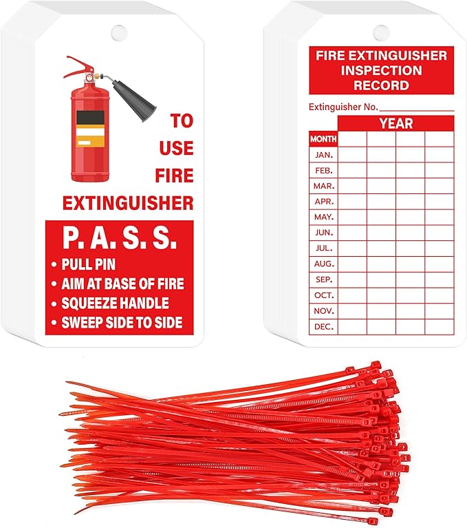 160 Sets Fire Extinguisher Tags with Adjustable Wire Ties Monthly Inspection Record Tags for Indoor Outdoor 4.2 x 2.1 Inch