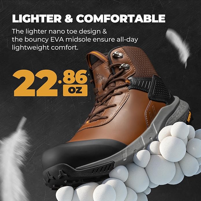 NORTIV 8 Composite Toe Boots for Men – Waterproof Lightweight Non-Slip ASTM F2412-24 & ASTM F2913-24 Safety Work Boots for Warehouse & Construction VaporGuard-Nano