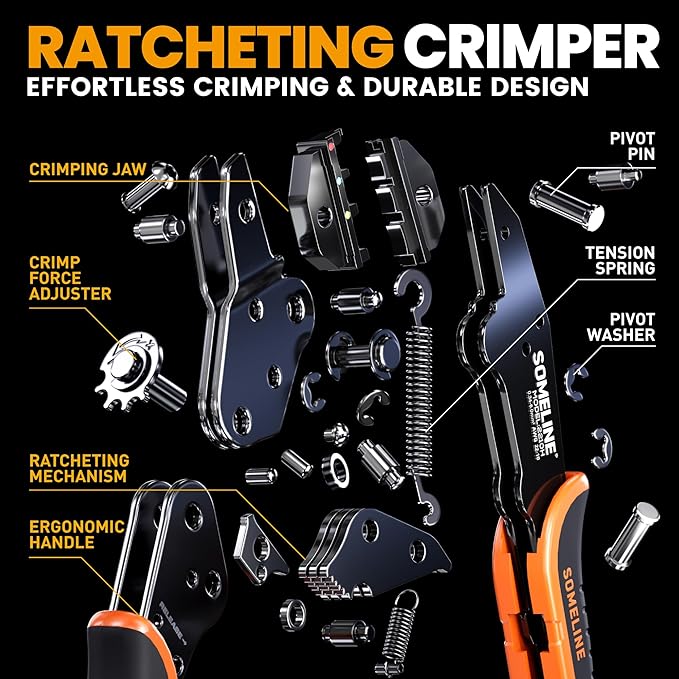 SOMELINE Crimping Tool for Heat Shrink Connectors Kit, with 21 Size Marine Grade Heat Shrink Terminals, 22-10 AWG Ratchet Crimping Pliers for Heat Shrink, Nylon and Closed End Connectors