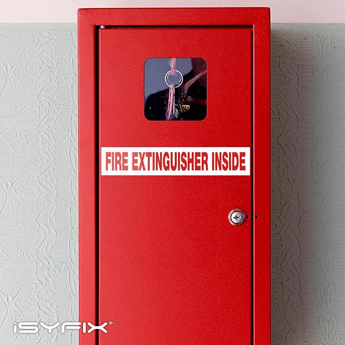 iSYFIX Fire Extinguisher Inside Signs Stickers for Vehicles – 10 Pack 9x1.7 Inch – Self-Adhesive Vinyl Decals, Laminated for UV, Weather, Scratch, Fade Resistance, for Cars, Trailers, Rv's and Trucks