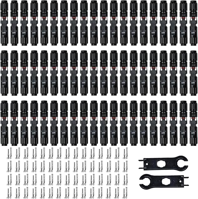 120 PCS Solar Connectors Male & Female Panel Cable Connectors with 2Pcs Spanners IP67 Waterproof (60 Pairs)