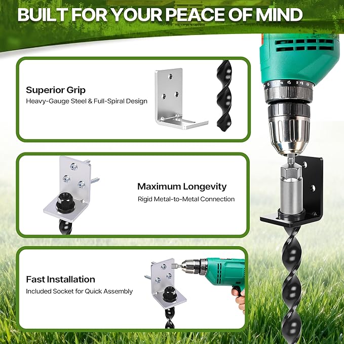 24" Ground Anchors Screw in, 4PCS Heavy Duty Mobile Home Anchors, Multi-Purpose Earth Anchors with Brackets and Adapter for Drill, Ideal for Mobile Homes, Storage Sheds and Carports (Sliver)