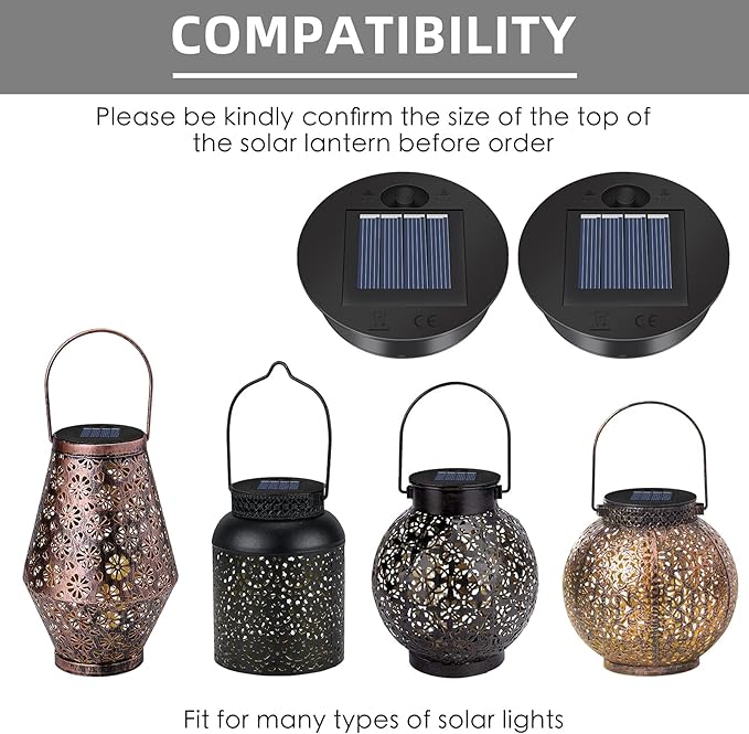 2 Pack Solar Light Replacement Top - 10 Lumens LED Panel Lantern Lid, Outdoor Parts for Garden Patio Decor, Light up Your Space (3.35)
