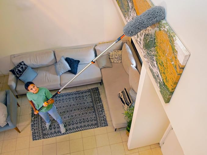 24 Foot High Reach Duster Kit with 5-18 ft Extension Pole // High Ceiling Duster Cleaning Kit with Telescopic Pole // Cobweb Duster // Feather Duster and Ceiling Fan Duster // The Ultimate Dusting Kit