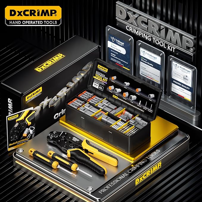 Deutsch DT Series Connector Crimping Tool Kit, 2/3/4/6 Pin Waterproof Automotive Electrical Connectors with 22–14 AWG Deutsch Crimp Tool & Pin Removal Tool for Automotive Wire Harness Repair