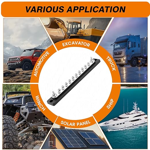 Common Busbar Power Distribution Block Battery Terminal Block for Car & Marine Applications 1/4" M6 150A with Dustproof Cover & Screw CBB (20 Poles)