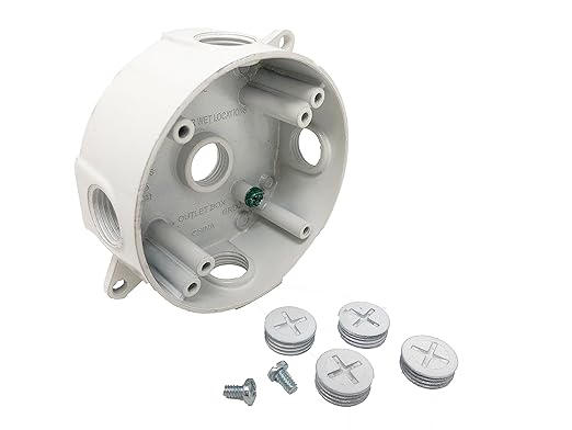 Sealproof 5 Hole 1/2-Inch Holes Weatherproof Round Electrical Outlet Box with 5 Outlet Holes, 1/2" Dia, UL Listed, White