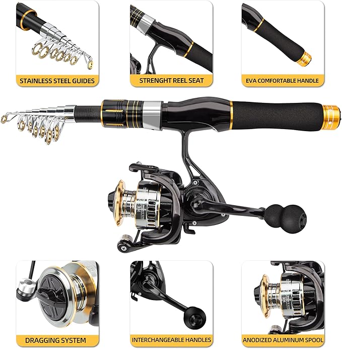 Collapsible Fishing Rod and Reel Combo, BalanZze Telescopic Fishing Rod with Spinning Reel, Portable Collapsible Fishing Pole Kit for Saltwater and Freshwater – Ideal Fishing Gift