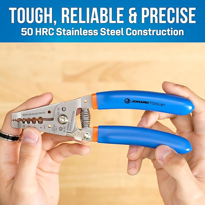 Jonard Tools WSS-612 Stainless Steel Curved Wire Stripper, 6-12 AWG, Stainless Steel 50 HRC, Ergonomic Handle, Screw Cutting & Wire Looping