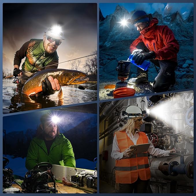 12 Modes 210000 Lux Headlamp Motion Sensor Red Warning Zoomable Energy Saving, More Than 30Dys Standby Head Lamp, IP65 Waterproof and 125° Angle for Camping Outdoor Hardhat
