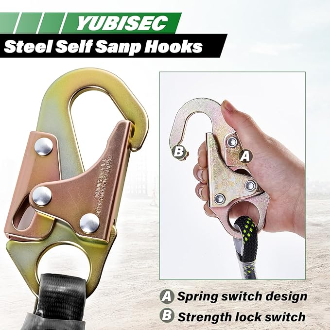 Vertical Lifeline Assembly 150FT, Polyester Rope Harness Safety with Two Grab Snap Hooks Shock Absorber, Fall Protection Safety Rope for Roofing Work, ANSI Compliant