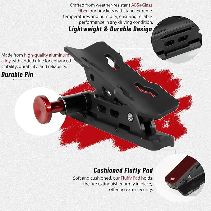 Quick Release Fire Extinguisher Mount with 10 Clamps- Universal Fit Roll Bar & Wall Mount Bracket Holder Adjustable Mounting for UTV Motorcycle Compatible with Jeep Wrangler Polaris RZR Ranger ATV