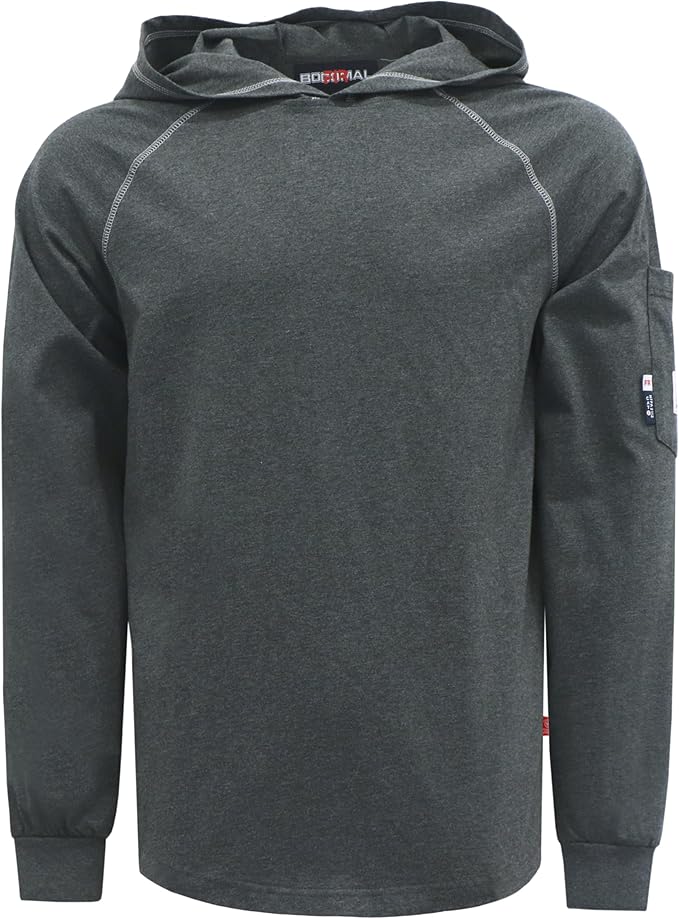 BOCOMAL FR Hooded T Shirts Heather Series 6oz Flame Resistant NFPA2112 CAT2 Fire Retardant Hoodies Work Shirt
