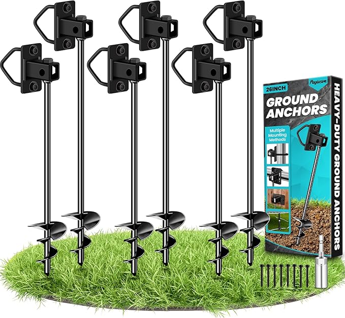 Ground Anchors Screw in, Multi-Purpose Trampoline Stakes Heavy Duty, 3" Wider Spiral Mobile Home Anchors Hurricane Earth Anchor for Trampoline, Storage Shed, Swing Sets, Carports