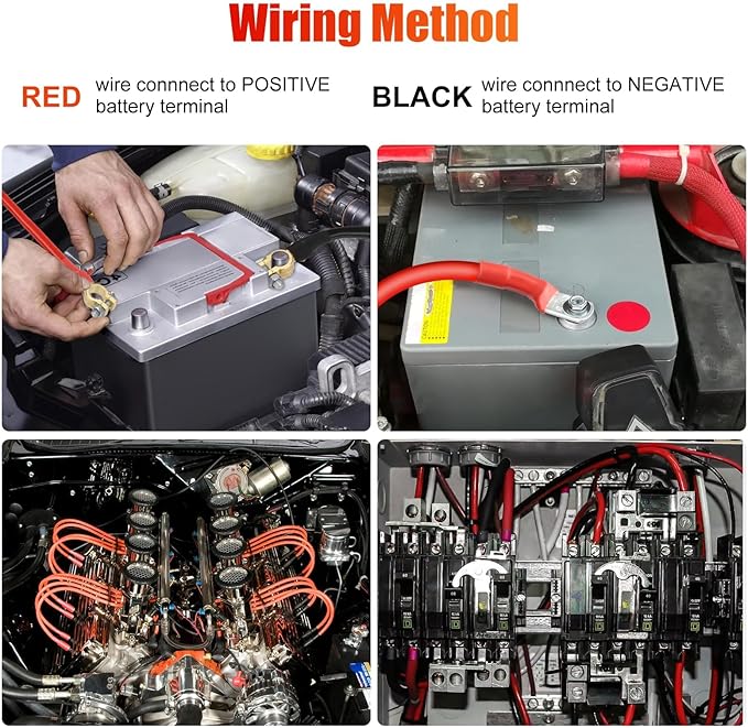 Linkstyle 2PCS 2AWG 12 Inch Battery Cables with 3/8" Terminals Lugs and Connectors Clamps, 30CM Battery Inverter Wire Set, for Marine Solar Panels Car Truck RV