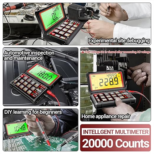 ANENG Multimeter,20000 Counts Digital Rechargeable Automotive Engine Analyzer with 300-19999RPM Tach,Dwell Angle,Duty Cycle,AC/DC Current,Voltage,Amp,Ohm,Flip LCD,Data Hold Tester for Car Diagnostics