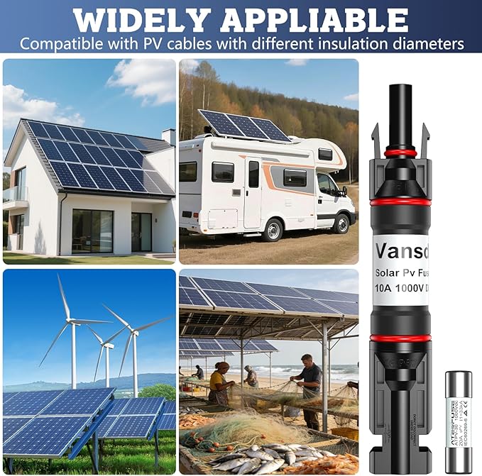 10A Solar Fuse 1PCS,Solar Fuse Holder Inline for Solar Panel and Solar Controller,Waterproof Solar Panel Fuse, Solar Surge Protection Device