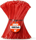XINGO 16 Inch Red Zip Ties 1500 PCS, 85 LBS Tensile Strength, UV Resistant Cable Ties, Premium Self-locking Plastic Ties for Indoor and Outdoor Use