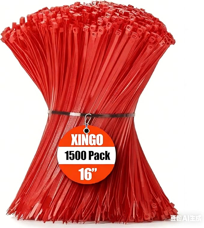 XINGO 16 Inch Red Zip Ties 1500 PCS, 85 LBS Tensile Strength, UV Resistant Cable Ties, Premium Self-locking Plastic Ties for Indoor and Outdoor Use
