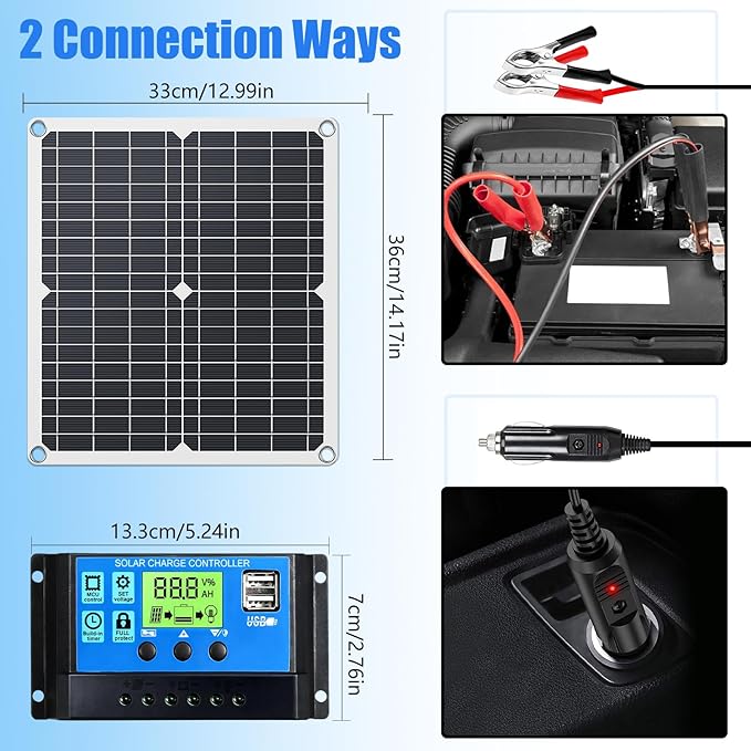 KEPEAK Solar Panel Kit 25W 12V, Solar Battery Trickle Charger Maintainer + Controller for Boat Car RV Motorcycle Marine Automotive