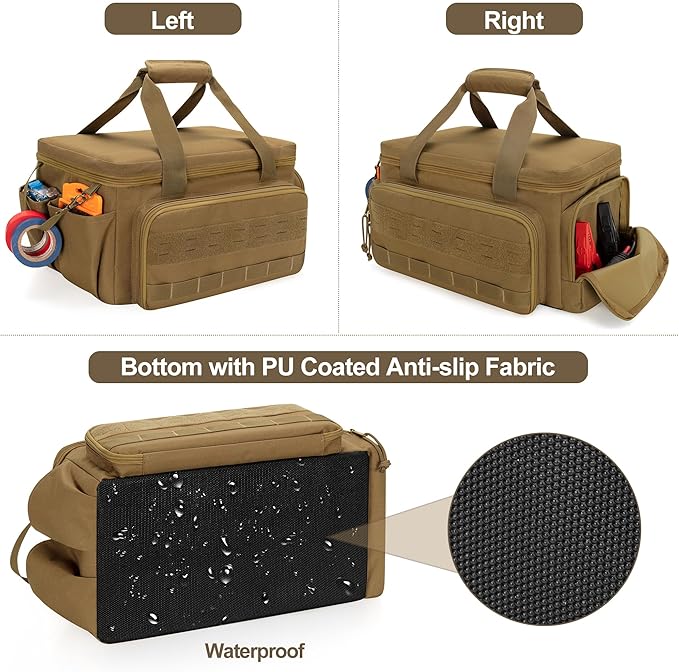 14-Inch Tool Bag with Anti-friction Bottom, Hand Tool Storage Organizer for Men, Tactical Range Bag, Multi-purpose Work Tote for Repairman, Carpenters, Handyman, Khaki