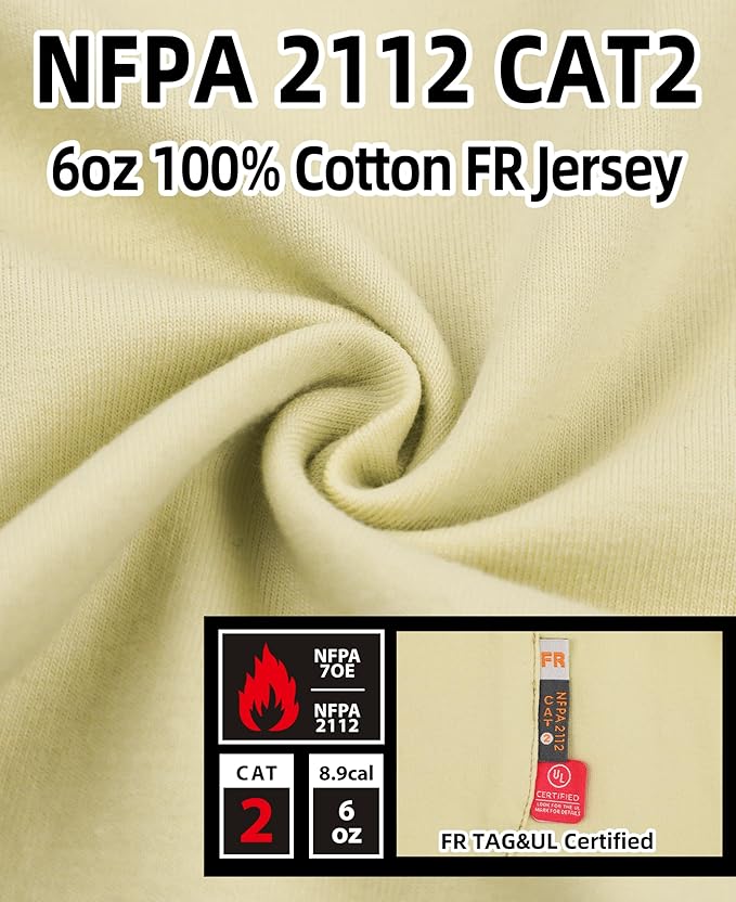 KONRECO FR Shirts for Men Crewneck 6oz Jersey Lightweight Flame Resistant Work T Shirt NFPA2112 CAT2