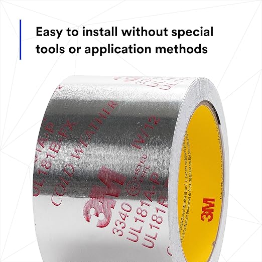 3M Aluminum Foil Tape 3340, 2.5" x 50 yd, 4.0 mil, Silver, HVAC, Sealing and Patching Hot and Cold Air Ducts, Fiberglass Duct Board, Insulation, Metal Repair