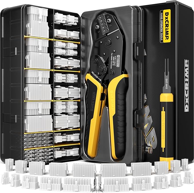 Crimp Tool Mini-Fit Jr Kit,with 22 Types 2-20 Pin Molex 4.2mm Connector,Wire Gauge 18-26 AWG w/Remove Tool,Crimping Tool (30-16 AWG) Compatible JST, KF2510, AMP, Dupont,RC Servos,Futaba.