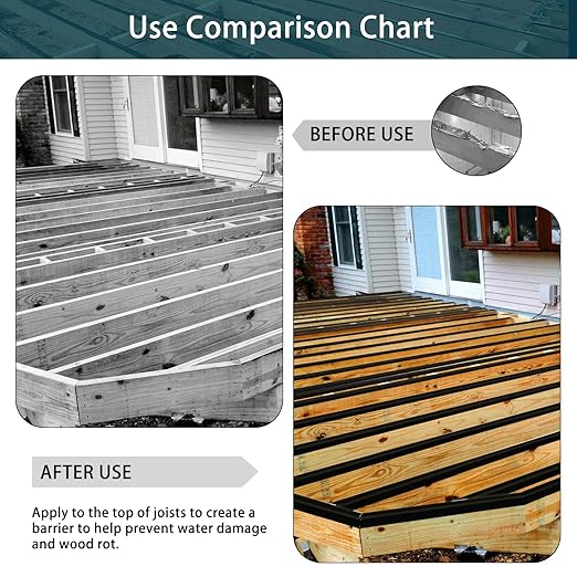 12 Packs Deck Joist Tape, 2" x 50' Waterproof Butyl Joist Tape for Decking 2inch, Flashing Tape Self-Adhesive Joist Tapes for Decks Beams Extend Wood Deck Life
