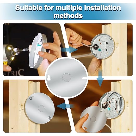 Round Electrical Box Cover, 4 Inch Metal Junction Box Covers with 1/2 Inch Knockout, Flat Outlet Box Cover for 4 inch Round Box and Octagonal Box（6pcs）